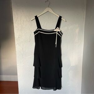 LOFT Y2K Black White Layered Mini Dress Coquette Bow Flower Dainty Flounce sz 2
